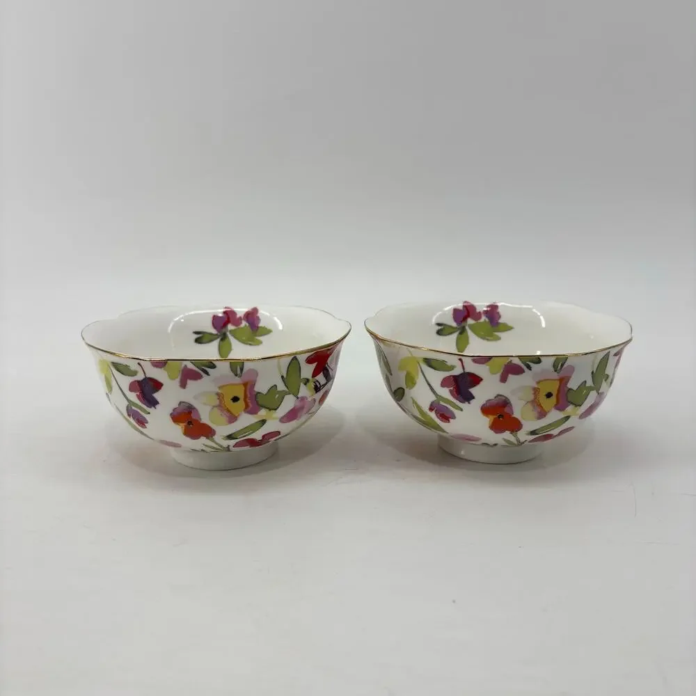 Gracie China Small Soup Bowl Floral Porcelain Bowls Gold Trip Scalloped
